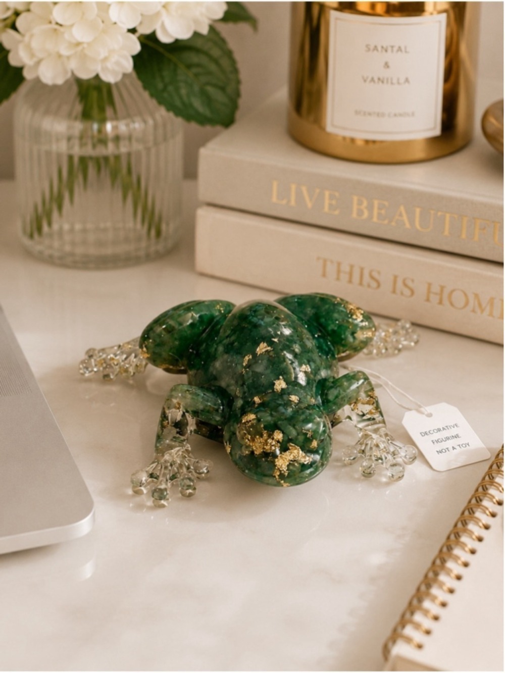 NEW Green Gemstone Acrylic Frog Figurine – Decorative Desk & Shelf Accents